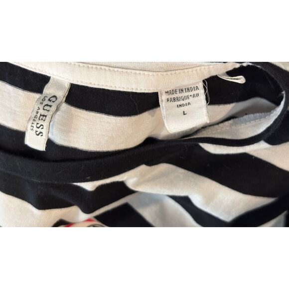 Vintage 90s Guess Cropped Tee Shirt Logo Black White Stripe Large Womens - Picture 5 of 5